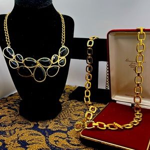 Gold toned Chunky Gotti Mobwife Necklaces Black Bib Premier Designs & Long Chain